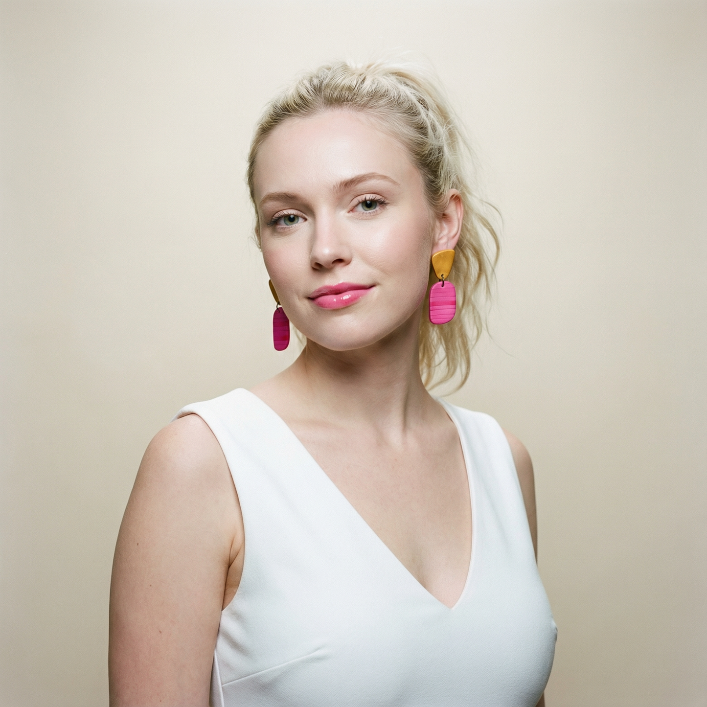 Clay Two Tone Earrings Handmade, Post or Clip Ons - "Alex"