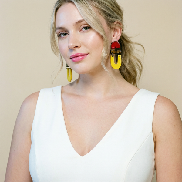 Bright Color Retro Statement Earrings Handmade- "Beth"