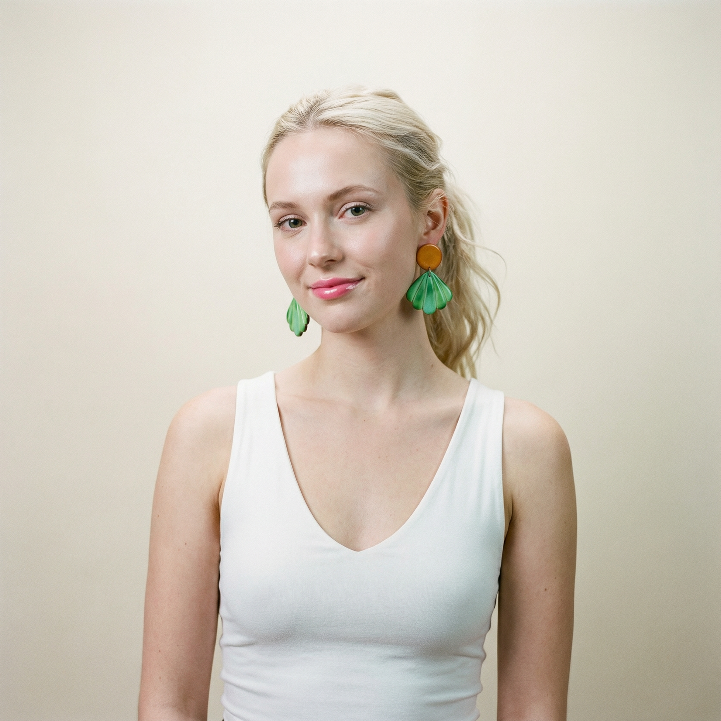 Mint Seashell Clip On Earrings Handmade "Sarah"