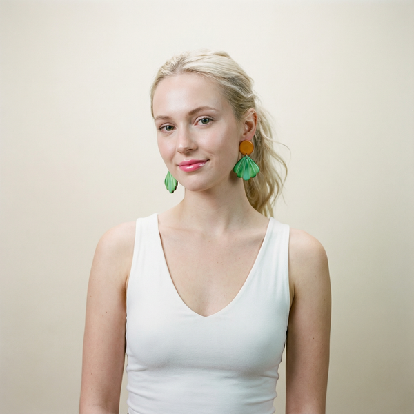 Seashell Clip On Earrings in Blue & Yellow- "Sarah"