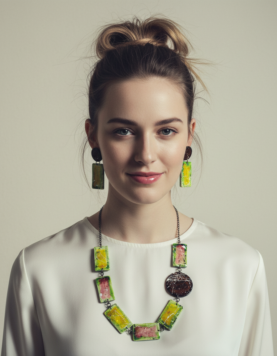 Bohemian Beaded Jewelry Set | Polymer Clay Necklace & Earrings | Rustic Multicolor