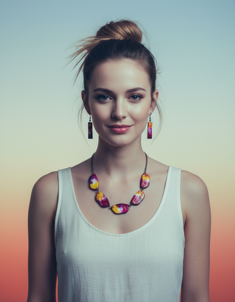 Painted Beaded Necklace Handmade from Polymer Clay