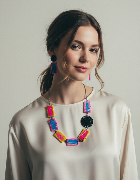 Abstract Rectangle Earrings Post or Clip On