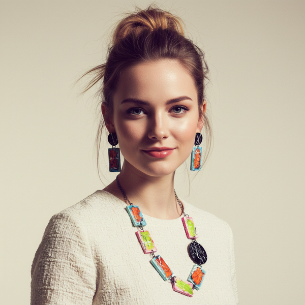 Bold Colorful Beaded Statement Necklace- Paint Spalsh