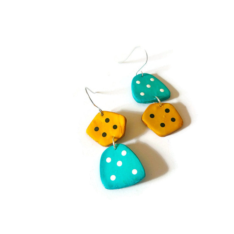 Turquoise & Yellow Mismatched Dangle Earrings