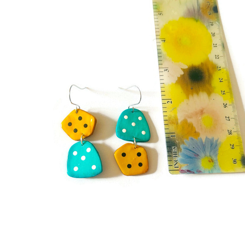 Turquoise & Yellow Mismatched Dangle Earrings