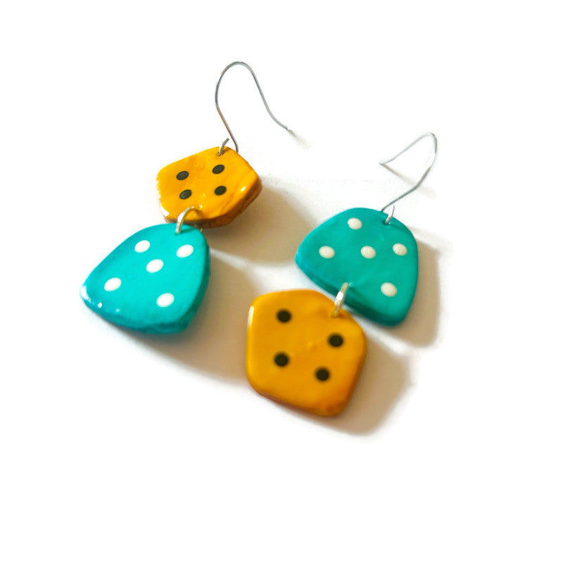 Turquoise & Yellow Mismatched Dangle Earrings