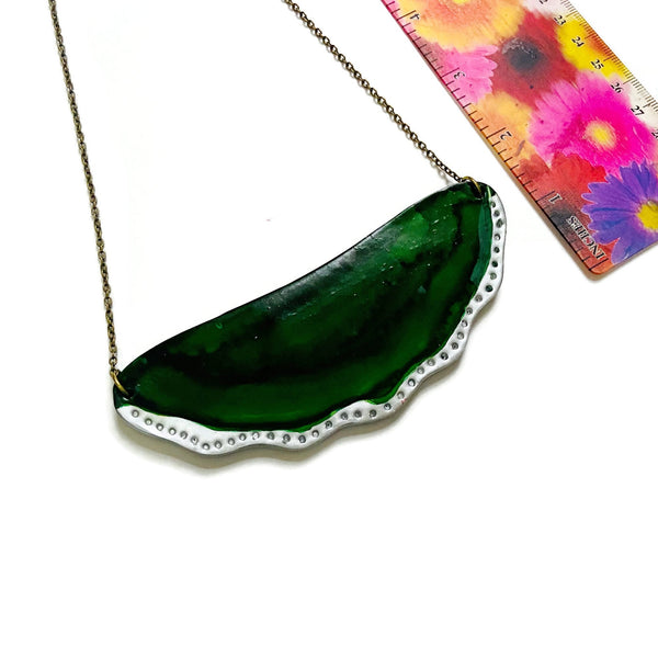 Emerald Green Necklace with Silver Trim