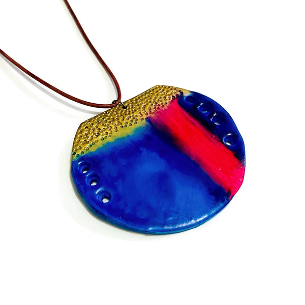 Abstract Blue Circle Pendant Necklace