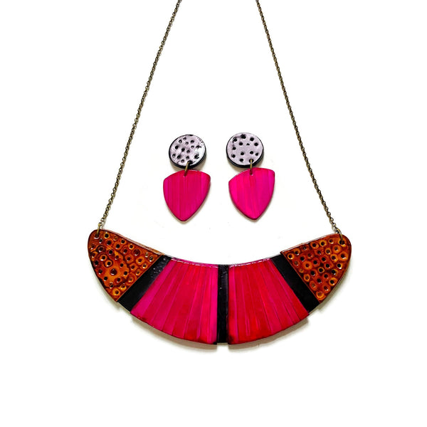 Black & Hot Pink Earrings Post or Clip On- "Kelly"
