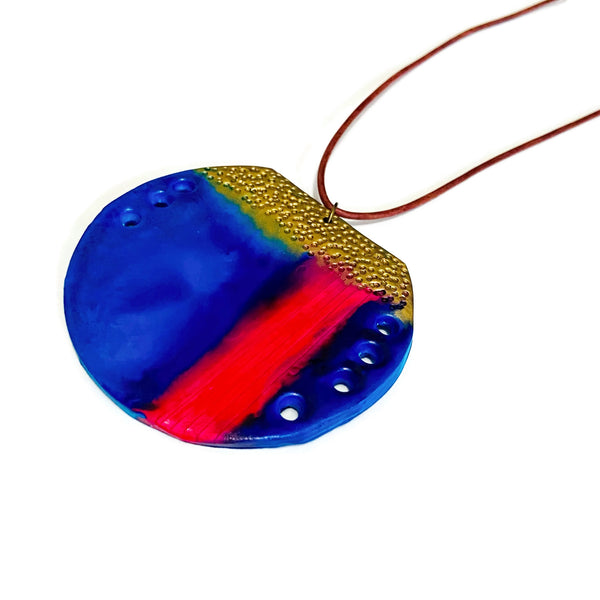Abstract Blue Circle Pendant Necklace
