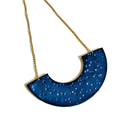 Big Chunky Denim Blue Necklace Handmade from Clay - Sassy Sacha Jewelry