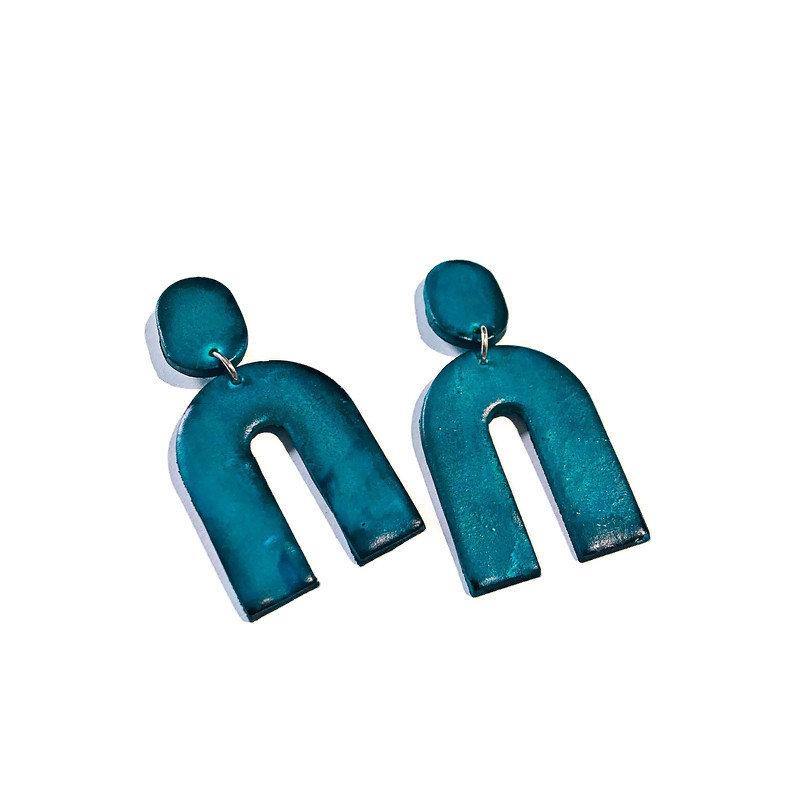 Denim blue arch earrings handmade 