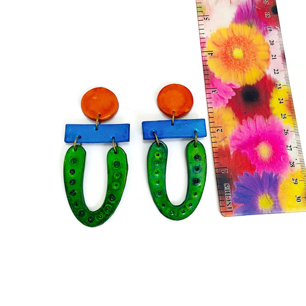 Large Tri Color Statement Earrings Handmade- "Roxy"