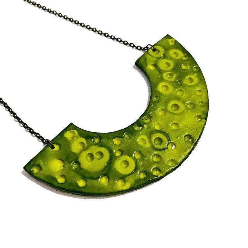 Olive Green Semi Circle Necklace Handmade - Sassy Sacha Jewelry