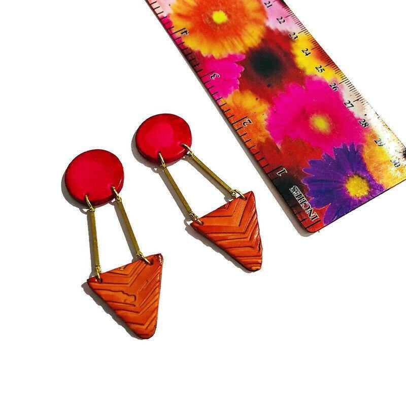 Pink & Orange Art Deco Earrings Handmade- "Dupa" - Sassy Sacha Jewelry