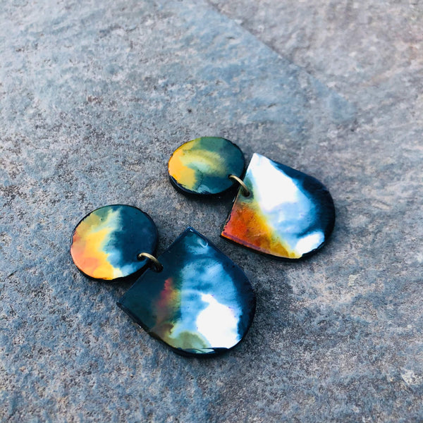 Abstract Clip On Earrings for Non Pierced Ears in Black White Orange Marble Blend - Sassy Sacha Jewelry