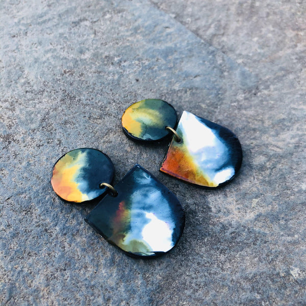 Abstract Hand Painted Earrings in Black White Yellow - Sassy Sacha Jewelry