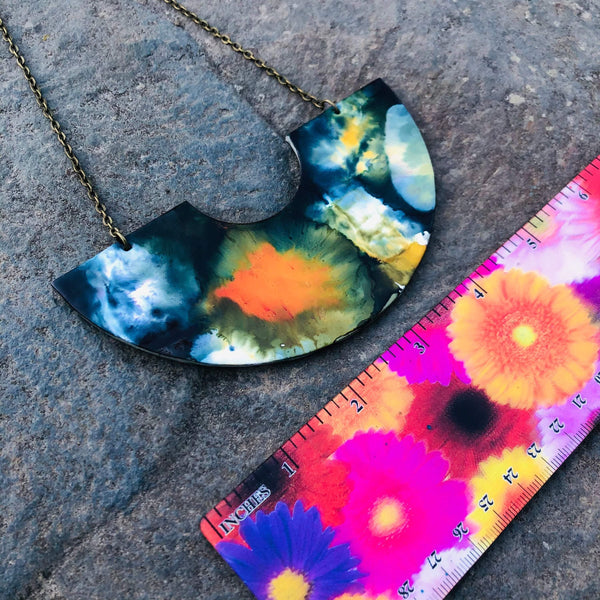 Abstract Statement Necklace with U Shaped Design. Handmade from Polymer Clay & Hand Painted - Sassy Sacha Jewelry