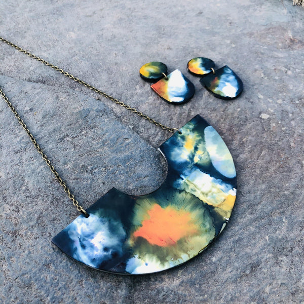 Abstract Statement Necklace with U Shaped Design. Handmade from Polymer Clay & Hand Painted - Sassy Sacha Jewelry