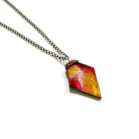 Alcohol Ink Pendant in Yellow Red Silver - Sassy Sacha Jewelry