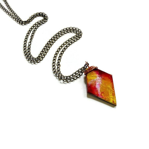 Alcohol Ink Pendant in Yellow Red Silver - Sassy Sacha Jewelry