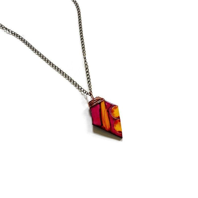 Artisan Painted Pendant in Maroon & Mustard Yellow - Sassy Sacha Jewelry