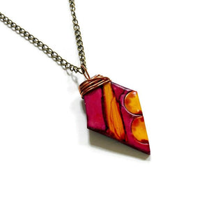 Artisan Painted Pendant in Maroon & Mustard Yellow - Sassy Sacha Jewelry