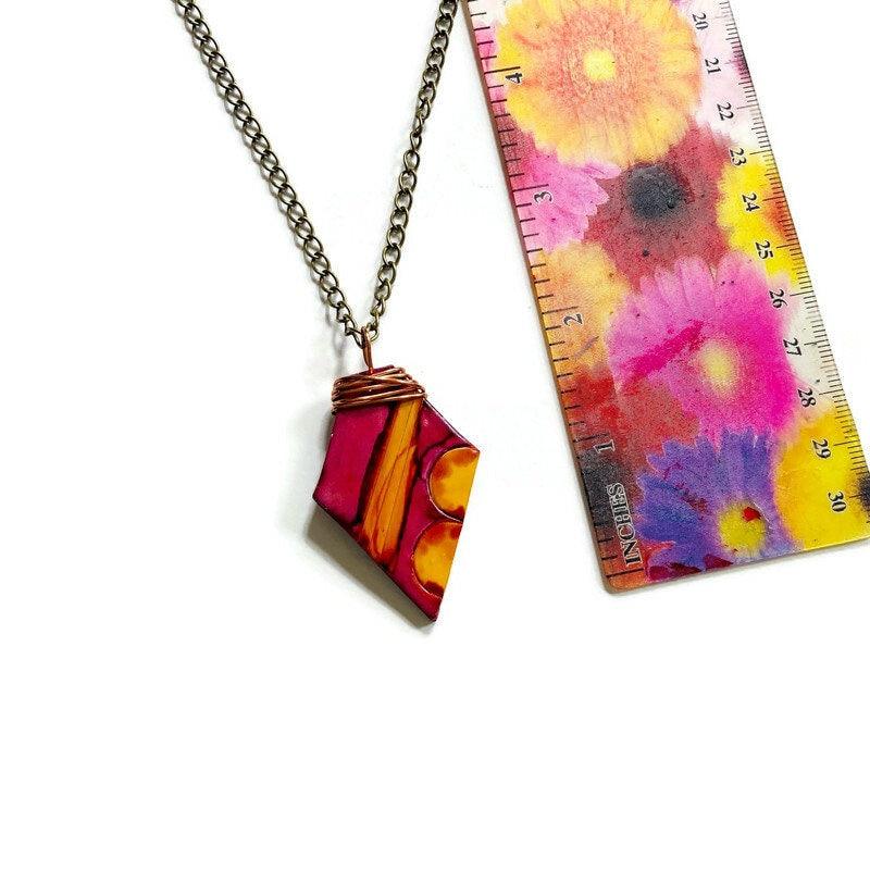 Artisan Painted Pendant in Maroon & Mustard Yellow - Sassy Sacha Jewelry