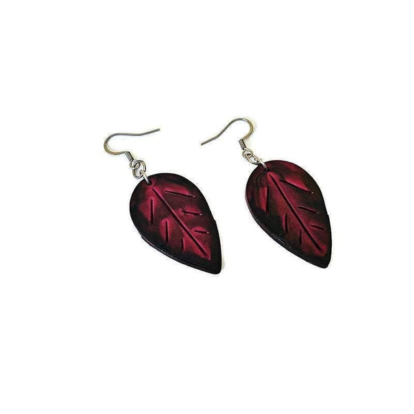 Autumn Leaf Earrings, Mismatched Mix and Match Dangles Mustard Maroon Green - Sassy Sacha Jewelry