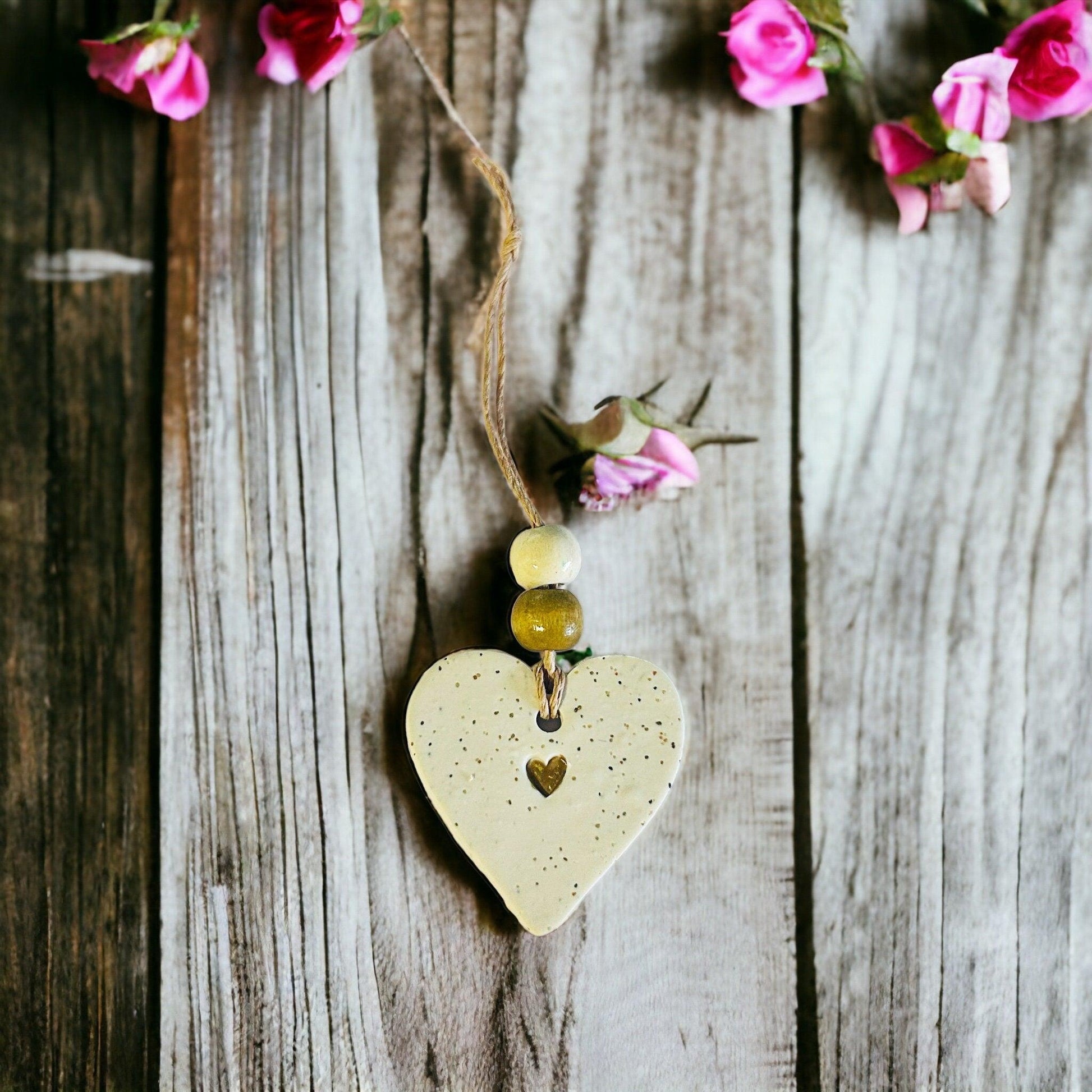 Beach Wedding Favours, Heart Ornament Handmade from Clay & Beach Sand, Bulk Cottagecore Decor - Sassy Sacha Jewelry