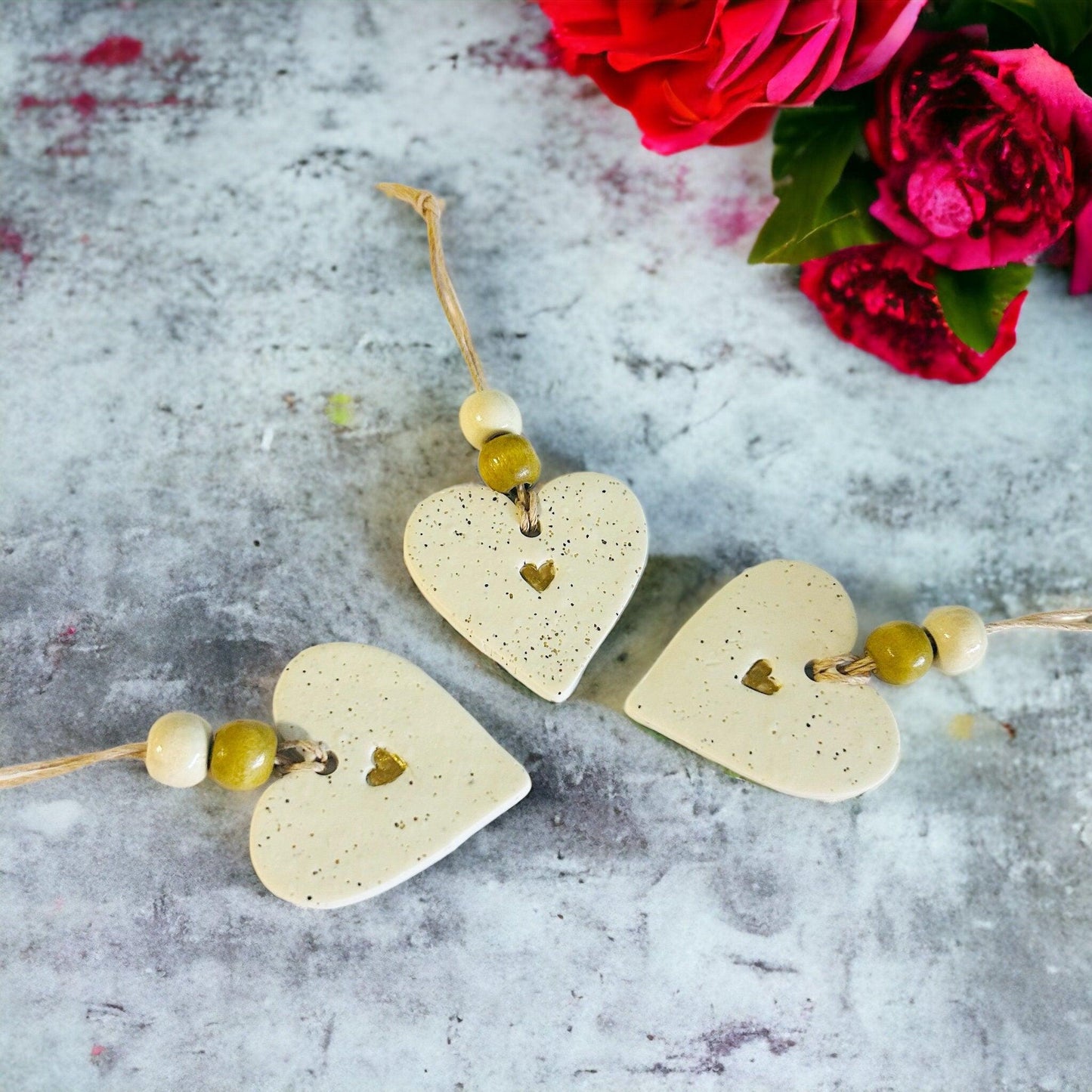 Beach Wedding Favours, Heart Ornament Handmade from Clay & Beach Sand, Bulk Cottagecore Decor - Sassy Sacha Jewelry