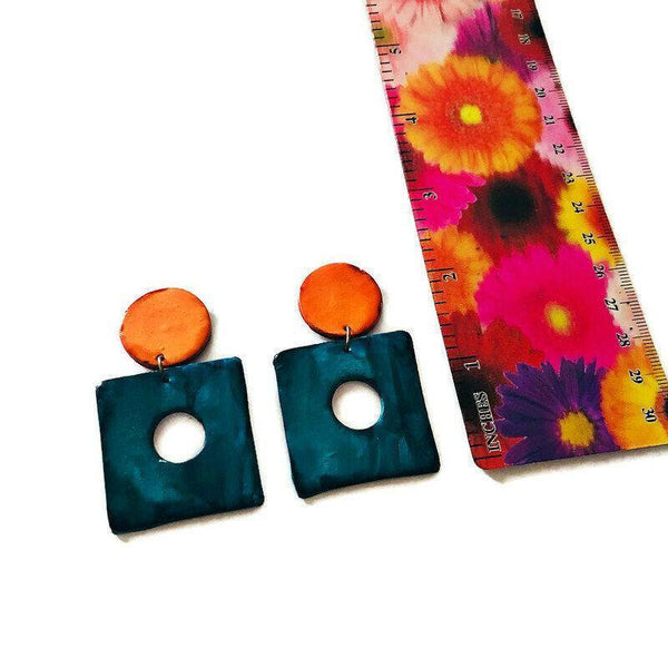 Big Bold Artsy Statement Earrings Handmade & Painted Purple & Turquoise- "Jess" - Sassy Sacha Jewelry