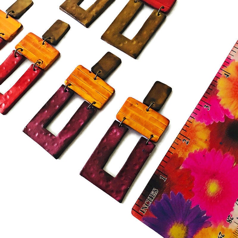 Big Open Rectangle Statement Earrings- "Bev" - Sassy Sacha Jewelry