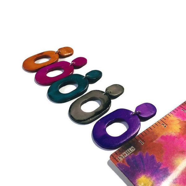 Big Purple Clip On Earrings, Handmade Clay Earrings Painted with Alcohol Ink- "Pam" - Sassy Sacha Jewelry