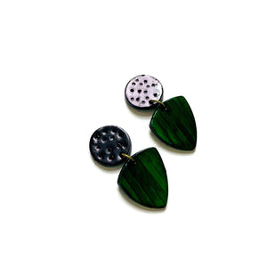 Black & Emerald Green Earrings Post or Clip On- "Kelly" - Sassy Sacha Jewelry