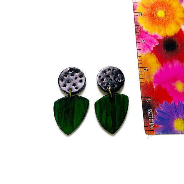 Black & Emerald Green Earrings Post or Clip On- "Kelly" - Sassy Sacha Jewelry