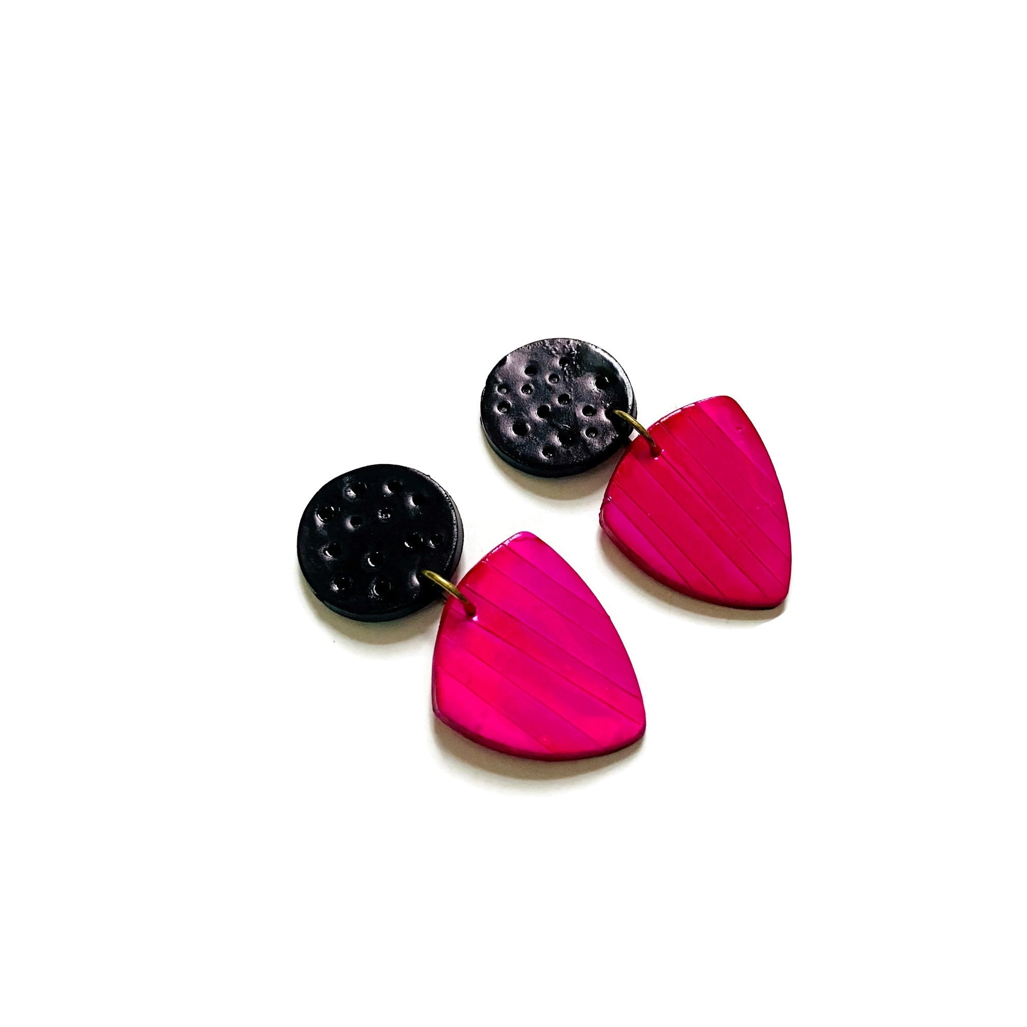 Black & Hot Pink Earrings Post or Clip On- "Kelly" - Sassy Sacha Jewelry