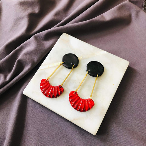 Black & Red Art Deco Statement Earrings- "Kia" - Sassy Sacha Jewelry