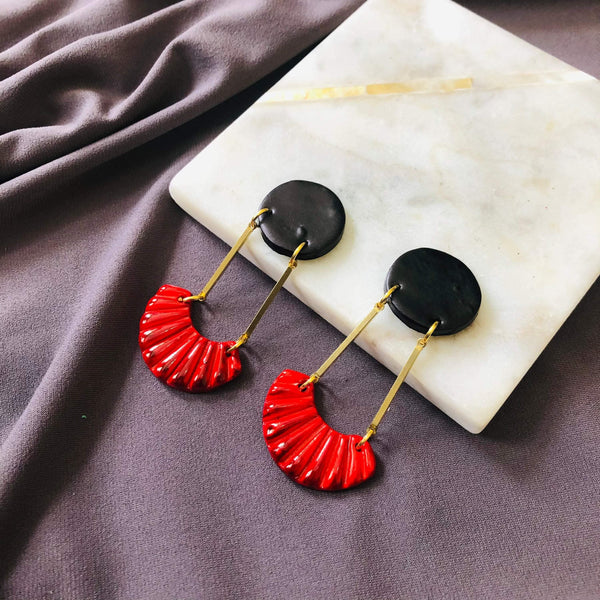 Black & Red Art Deco Statement Earrings- "Kia" - Sassy Sacha Jewelry