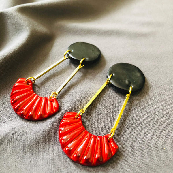 Black & Red Art Deco Statement Earrings- "Kia" - Sassy Sacha Jewelry