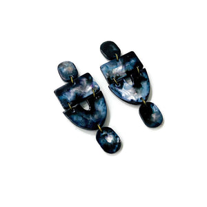 Black & White Marbled Statement Earrings- "Lee" - Sassy Sacha Jewelry