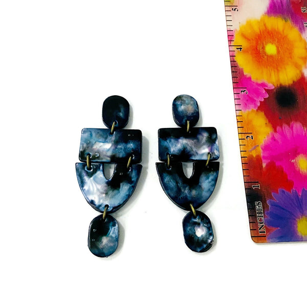 Black & White Marbled Statement Earrings- "Lee" - Sassy Sacha Jewelry