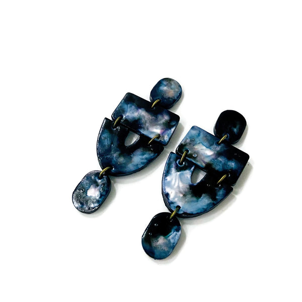 Black & White Marbled Statement Earrings- "Lee" - Sassy Sacha Jewelry