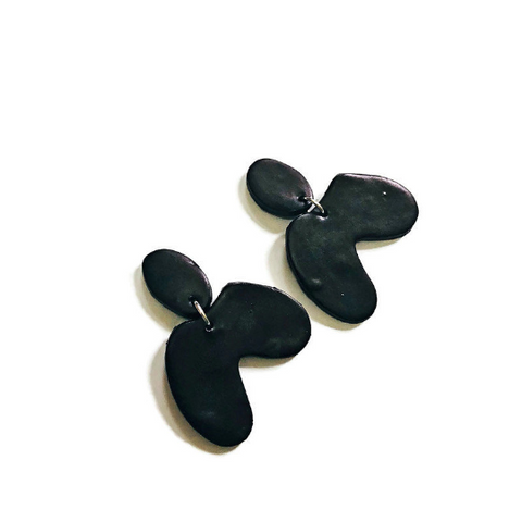 Black Clay Arch Earrings Handmade & Painted- "Kate" - Sassy Sacha Jewelry