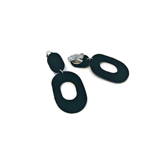 Black Clip On Earrings for Non Pierced Ears- "Pam" - Sassy Sacha Jewelry