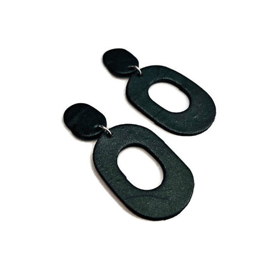 Black Statement Polymer Clay Earrings- "Pam" - Sassy Sacha Jewelry