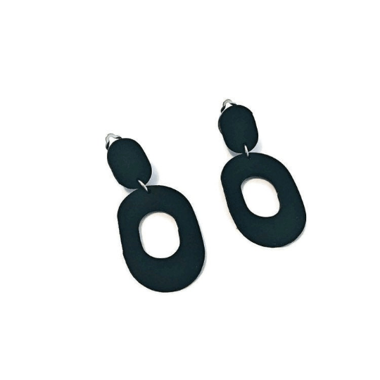 Black Statement Polymer Clay Earrings- "Pam" - Sassy Sacha Jewelry