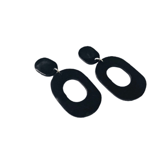 Black Statement Polymer Clay Earrings- "Pam" - Sassy Sacha Jewelry