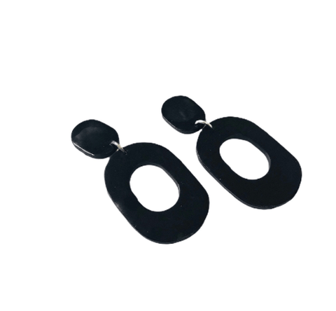 Black Statement Polymer Clay Earrings- "Pam" - Sassy Sacha Jewelry